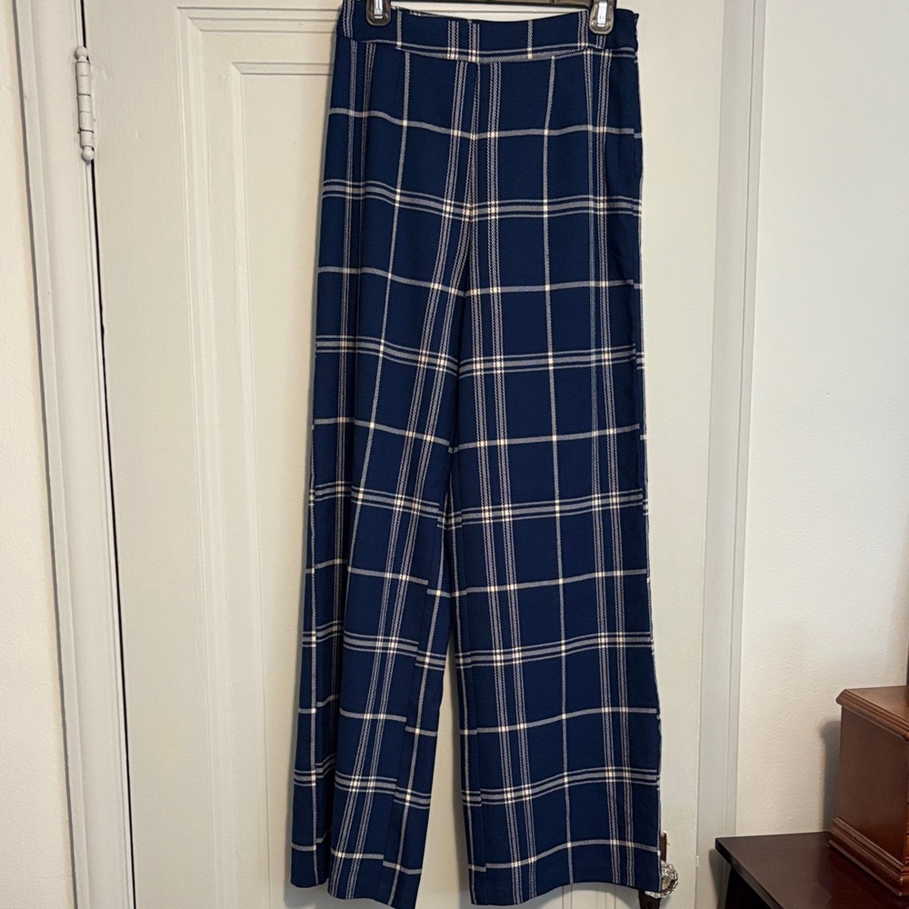 Forever 21 Navy Checkered Wide Leg Pants